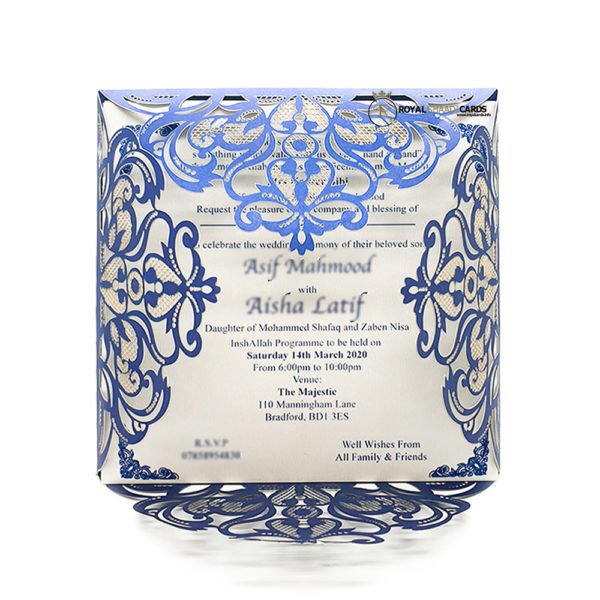 Laser cut Royal Blue Wedding card