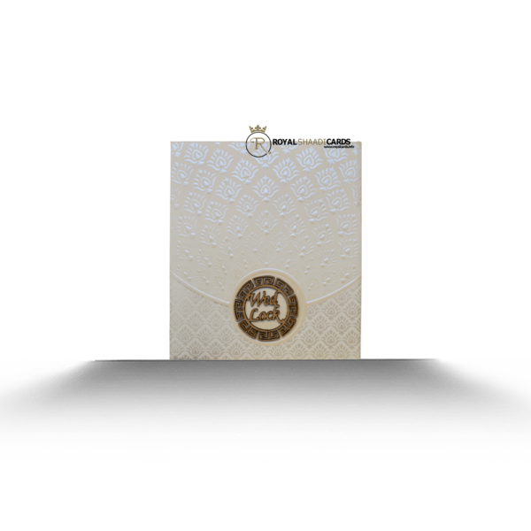 Wood and White Pearl Effect Shaadi Card Front