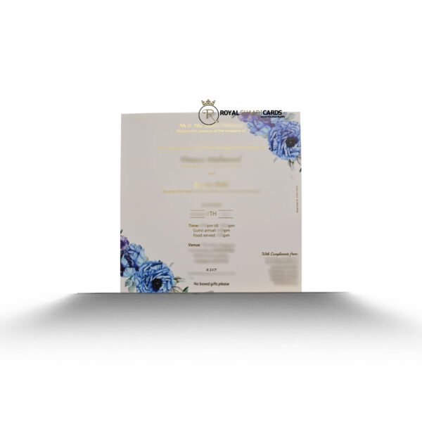 Blue Rose and Gold Design Wedding Card